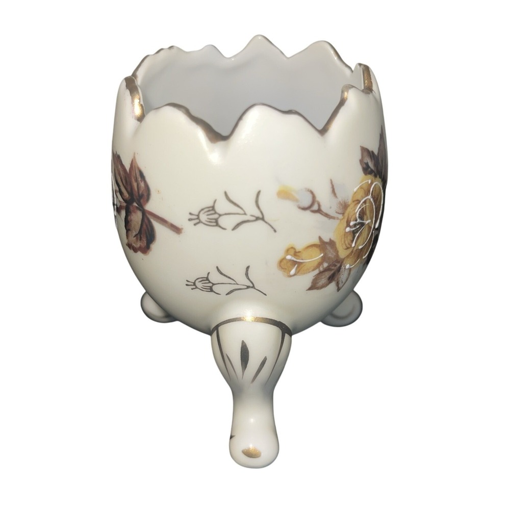 Vintage Porcelain Egg Cup Holder Floral Gold Trim Decorative Accent - Picture 4 of 16